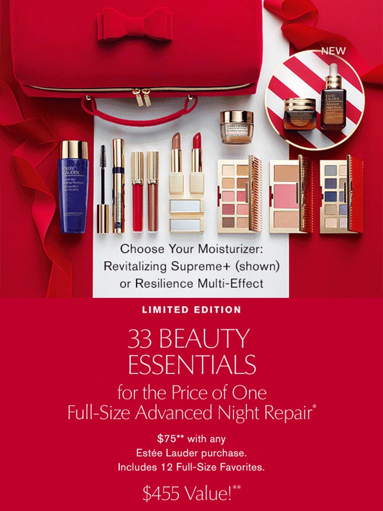 Shop Estee Lauder - 33 beauty essentials $75* with any Estee Lauder purchase - a $455 value
