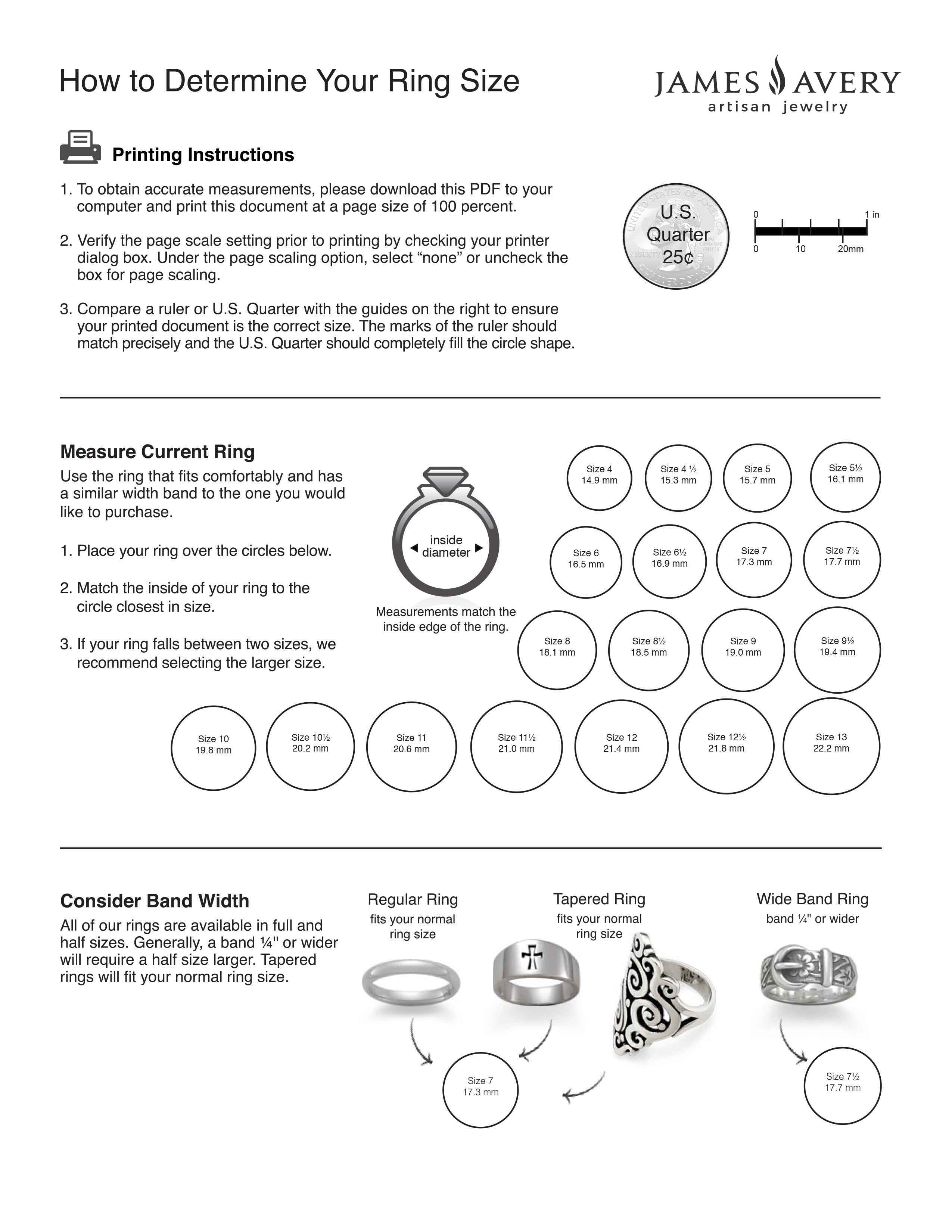 James Avery Size Chart