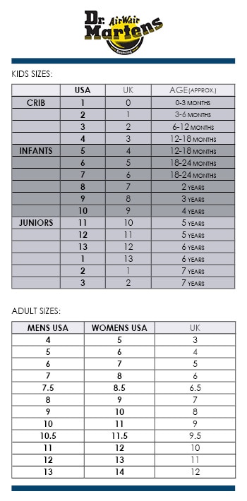 Dr Martens Youth Size Chart