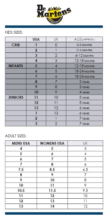 Dr Martens Size Chart In Inches