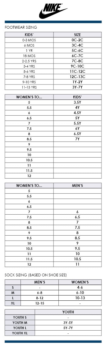 nike airforce size chart