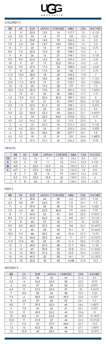 Ugg Shoe Chart