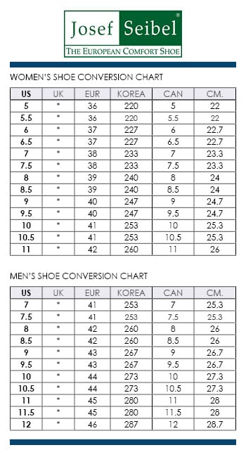 Josef Seibel Shoe Size Conversion Chart