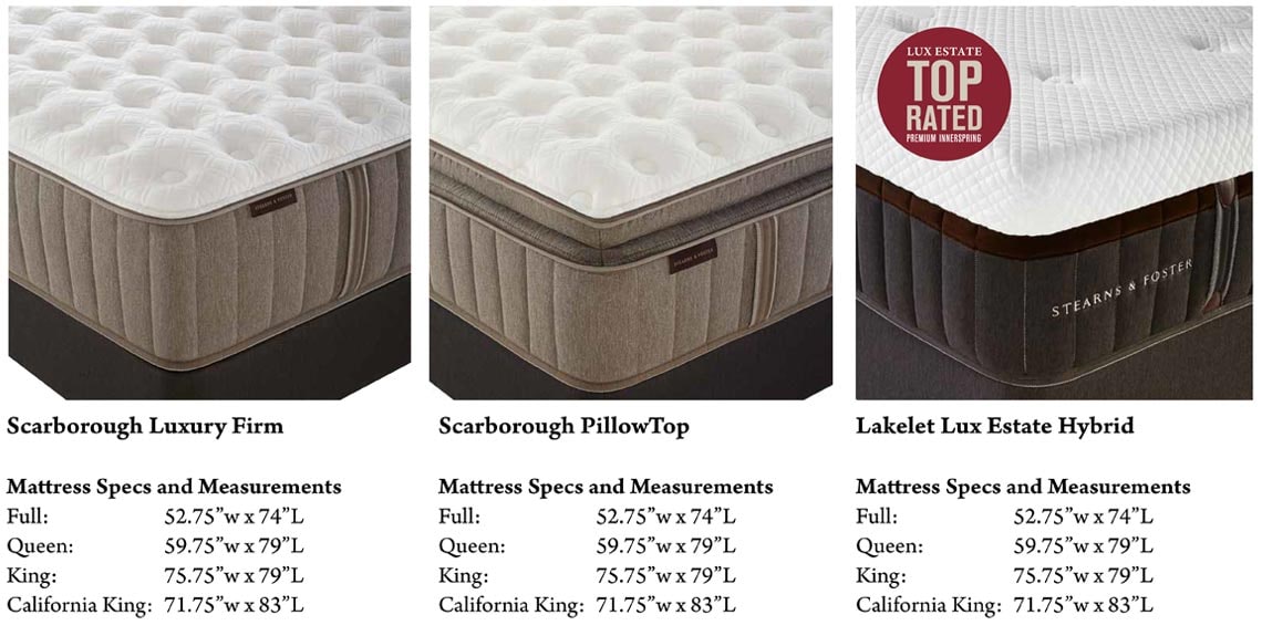Stearns Foster Mattresses Info Stearns Foster Mattress Information Scarboro Luxury Firm Pillow Top And Lakelet