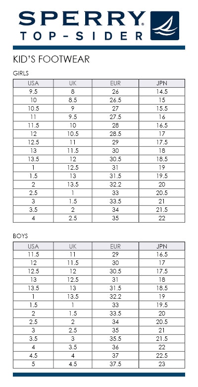 Sperry Youth Size Chart | Kids Matttroy
