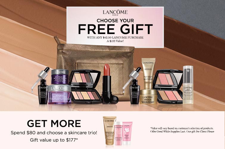 Shop Lancome and receive a free gift with any Lancome purchase