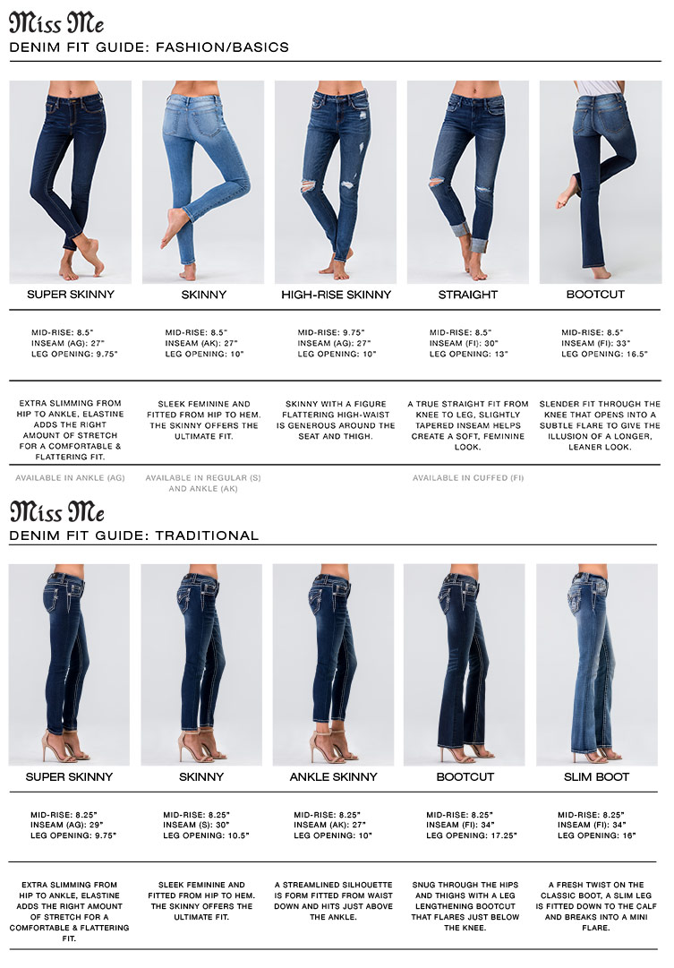 Miss Me Jeans Inseam Size Chart