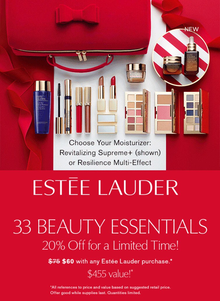 Shop Estee Lauder - 33 beauty essentials $60* with any Estee Lauder purchase - a $455 value